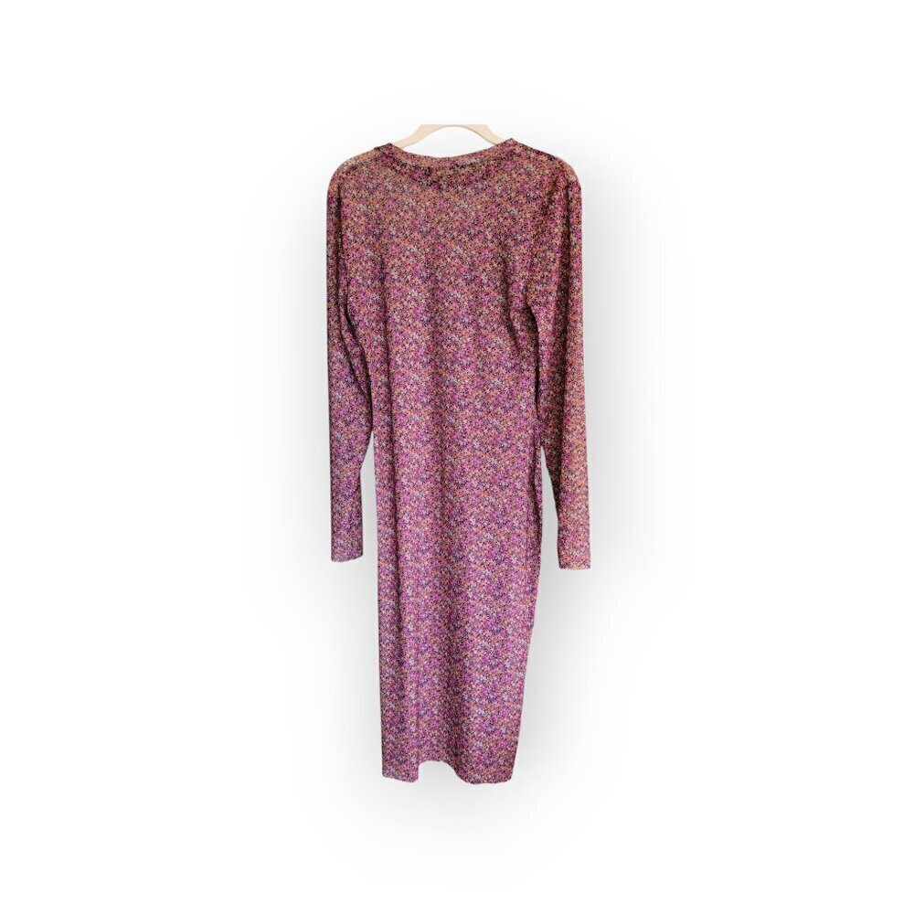 AFRM Burgundy Fuchsia Floral Mesh Midi Dress Long Sleeve Stretch Boho Size Large - Picture 5 of 10